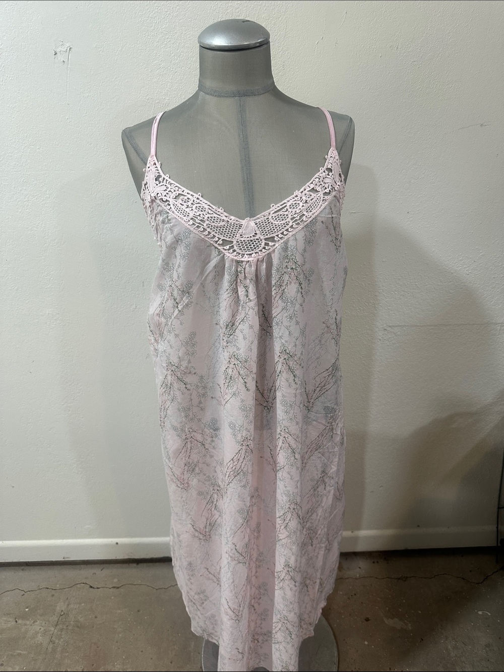 Papinelle silk/cotton Lace Trim Pink Floral Nightgown